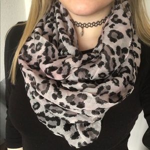 Grey Black Leopard Print Infinity Scarf